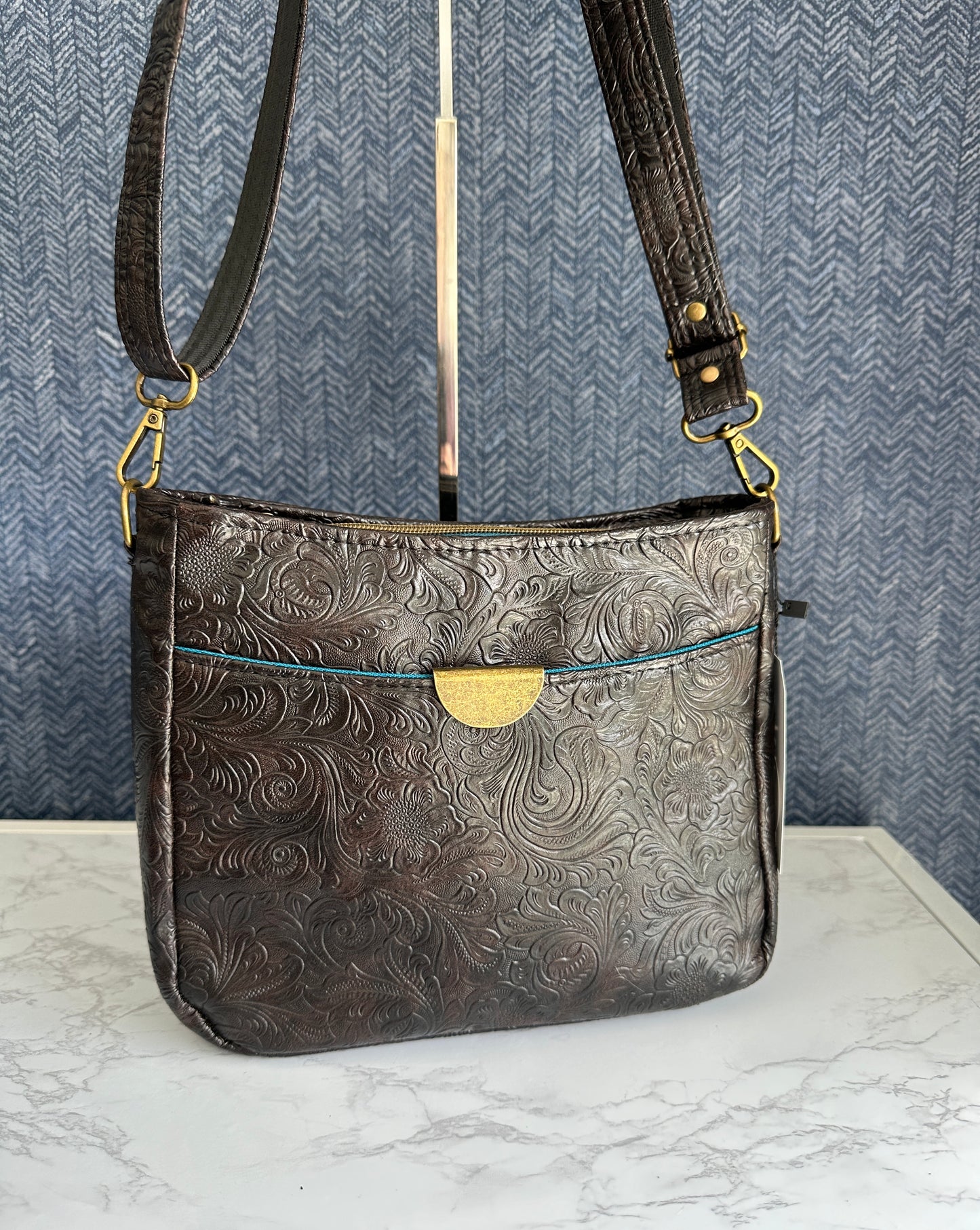 Takisha Crossbody - Black Embossed Floral