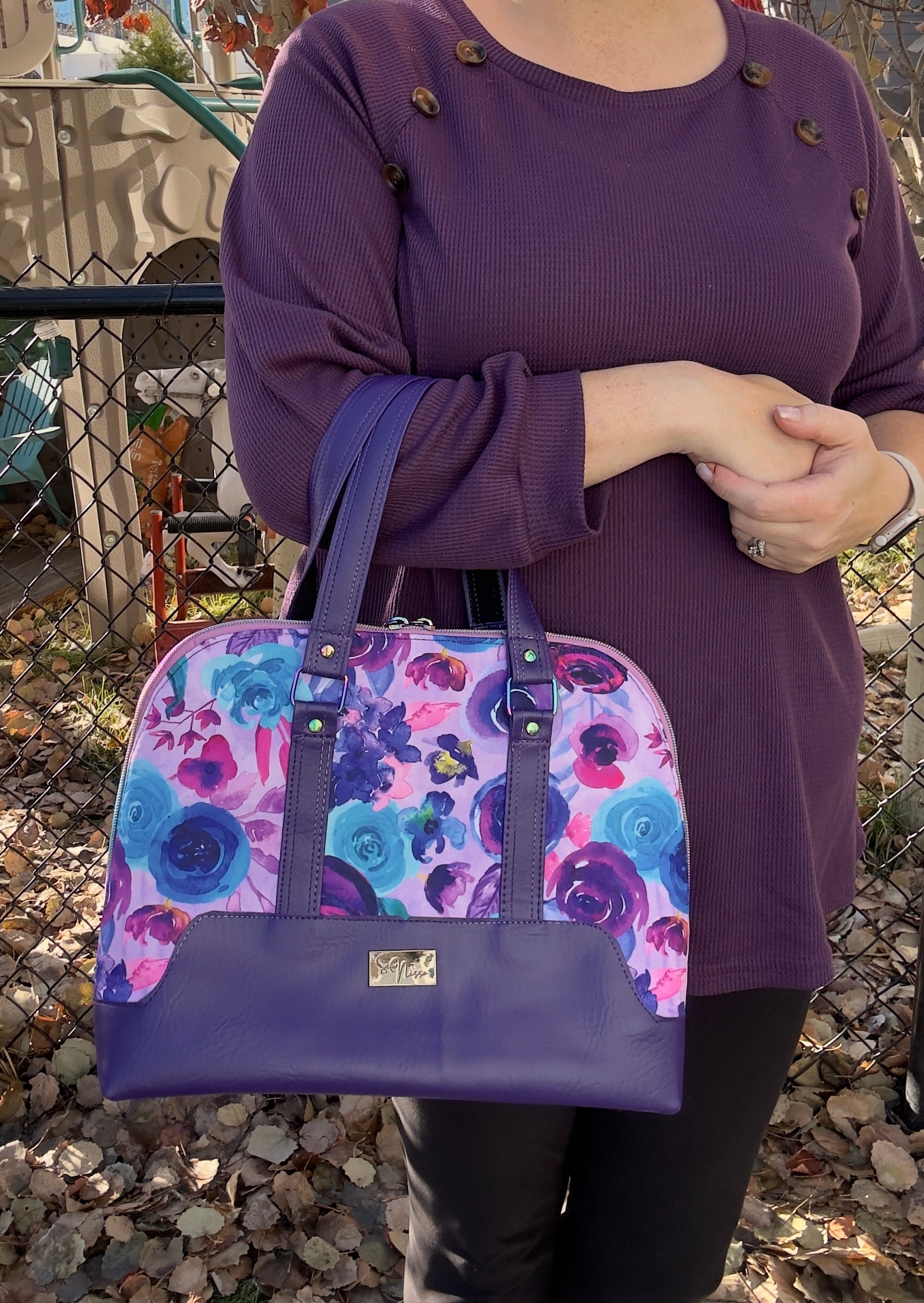 The Boronia Bowler Bag - Purple Floral