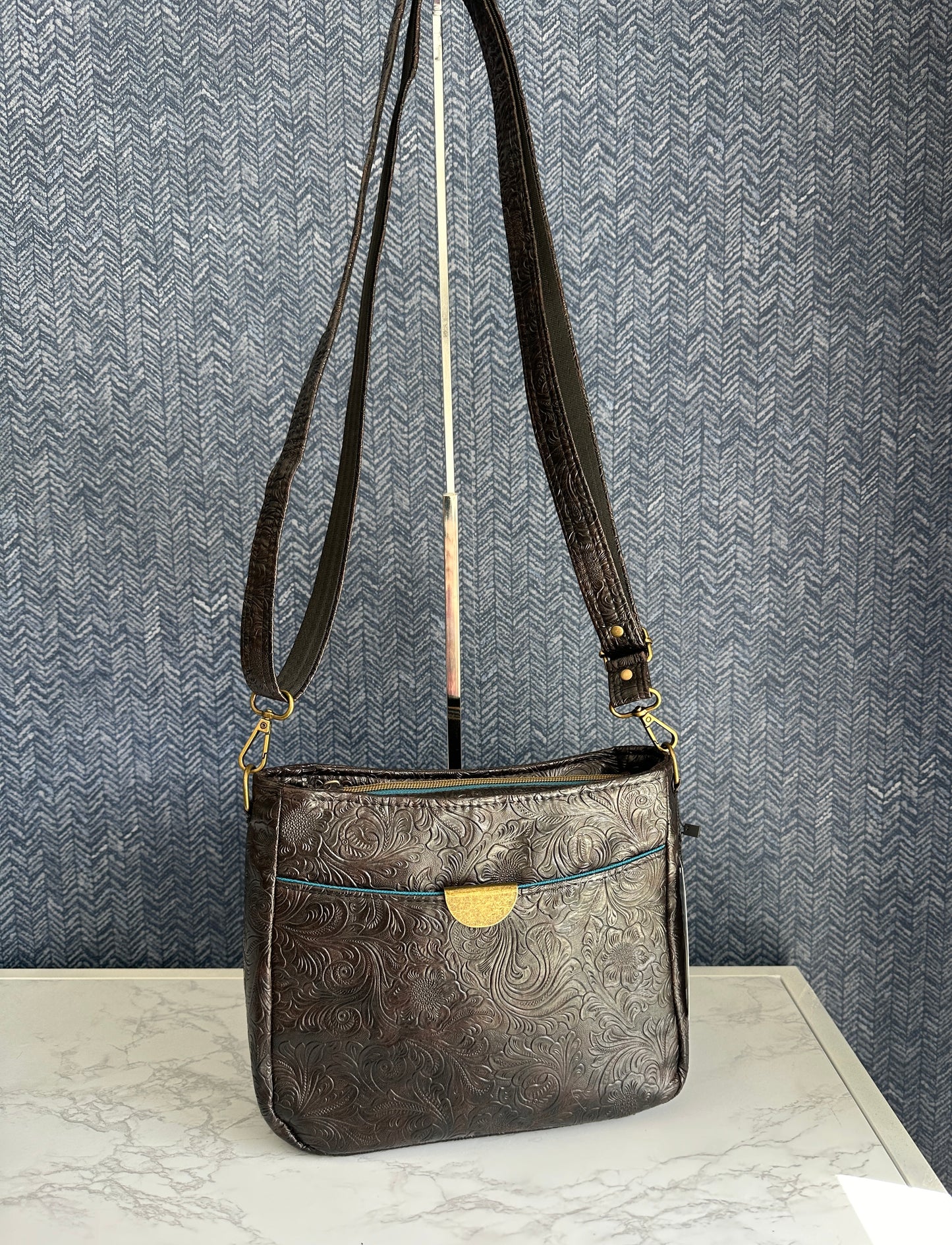 Takisha Crossbody - Black Embossed Floral