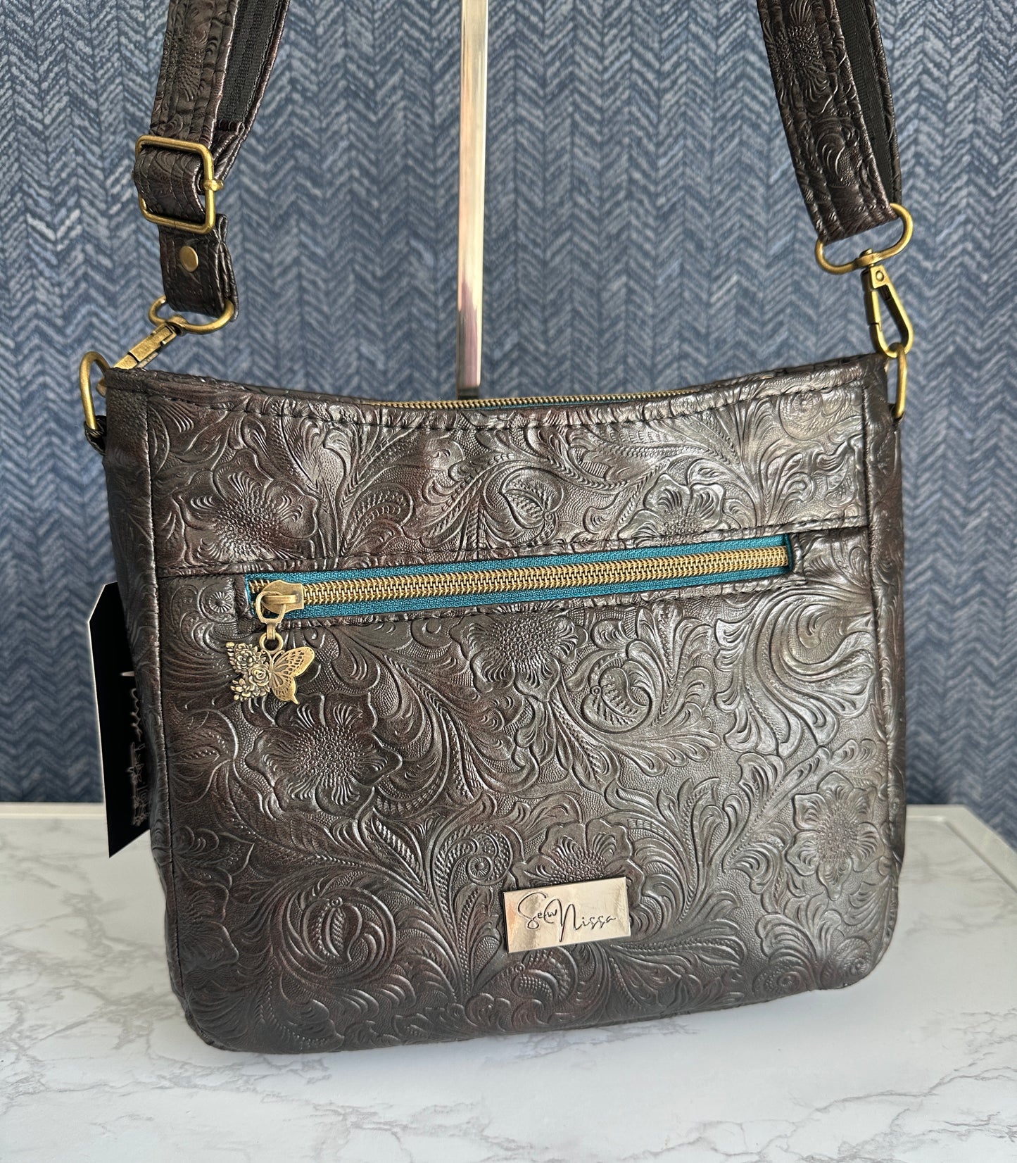 Takisha Crossbody - Black Embossed Floral