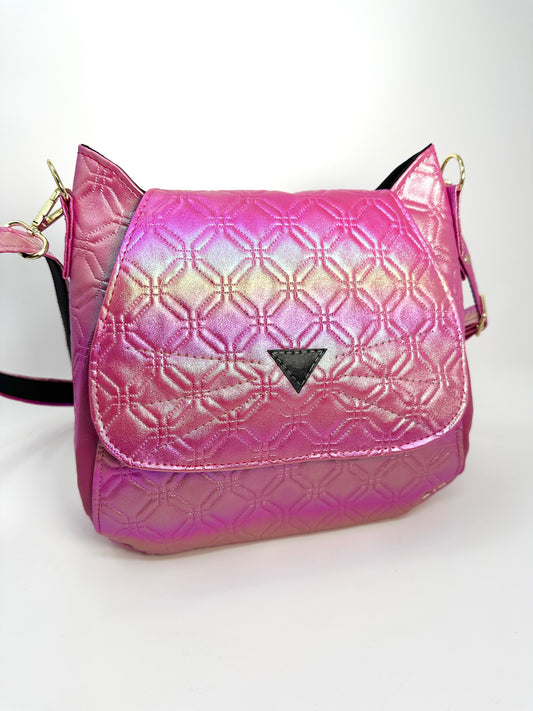 Cat Crossbody Bag - Pink Embossed