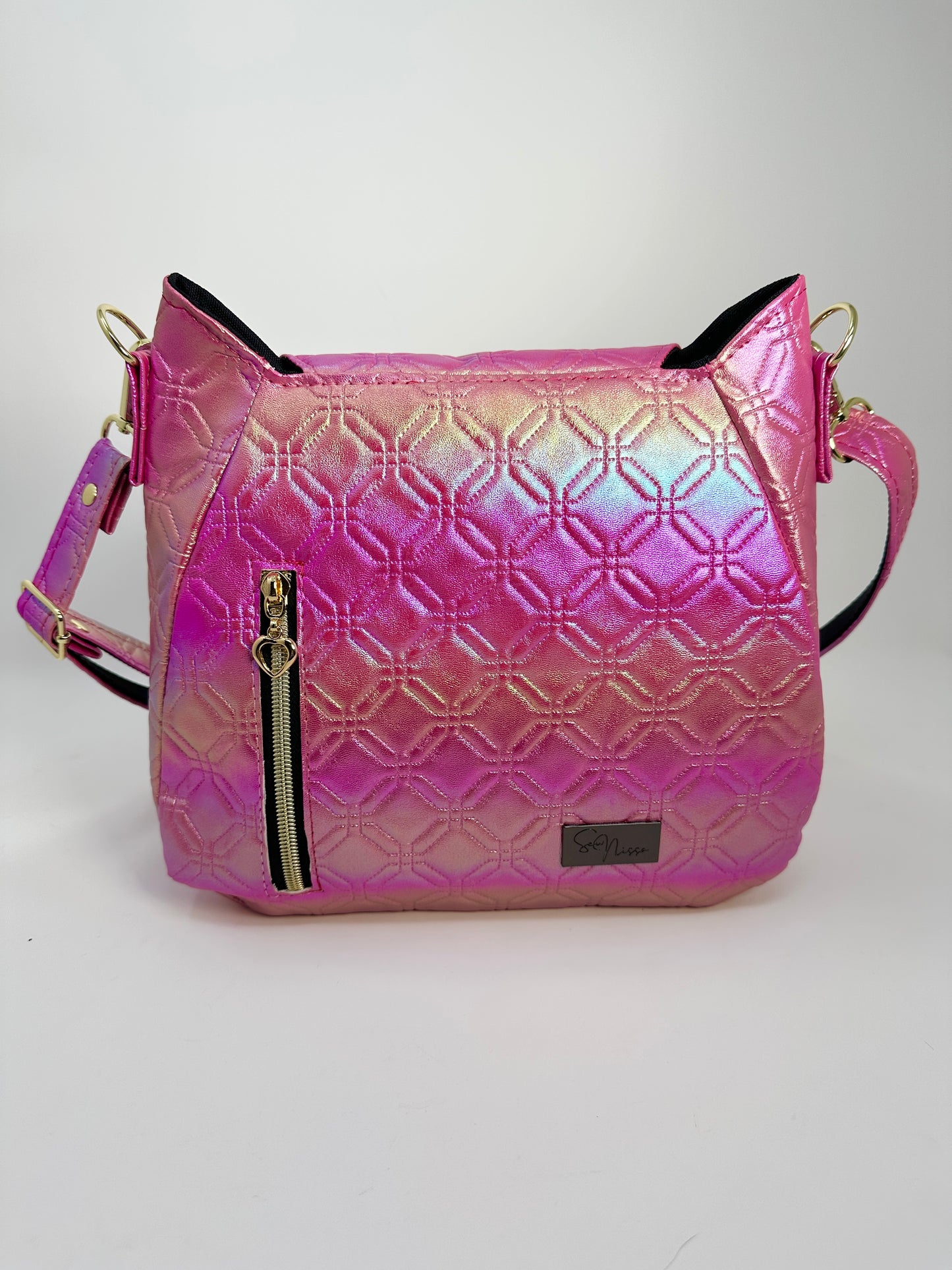 Cat Crossbody Bag - Pink Embossed