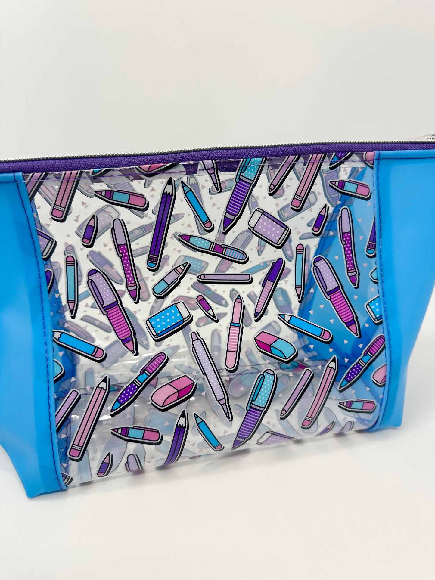 Zipper Pouch - Clear - Pencil School Blue