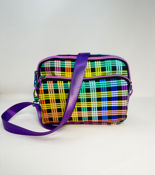 Brix Crossbody Wide - Rainbow Plaid