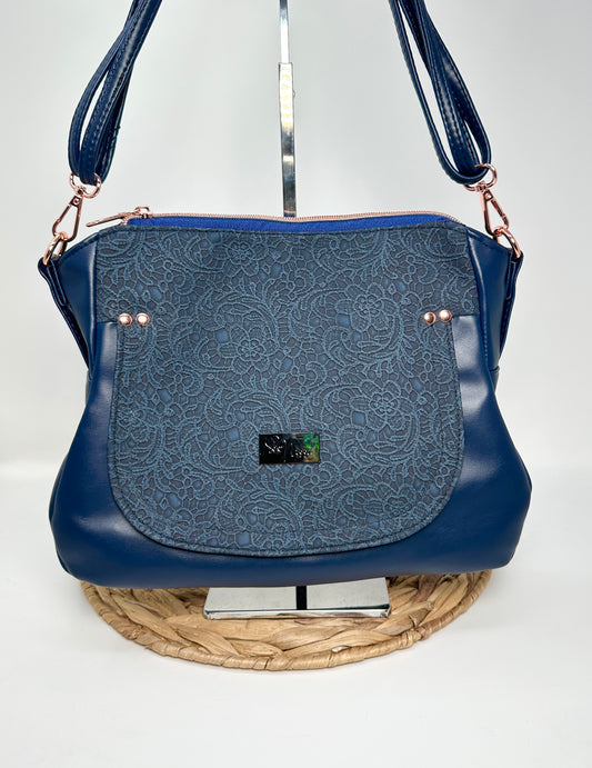 The Brighstone Bag - Navy Embossed Lace